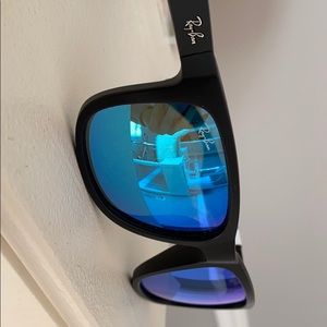 RAY BAN black / blue lens . REFLECTIVE. NEVER WORN